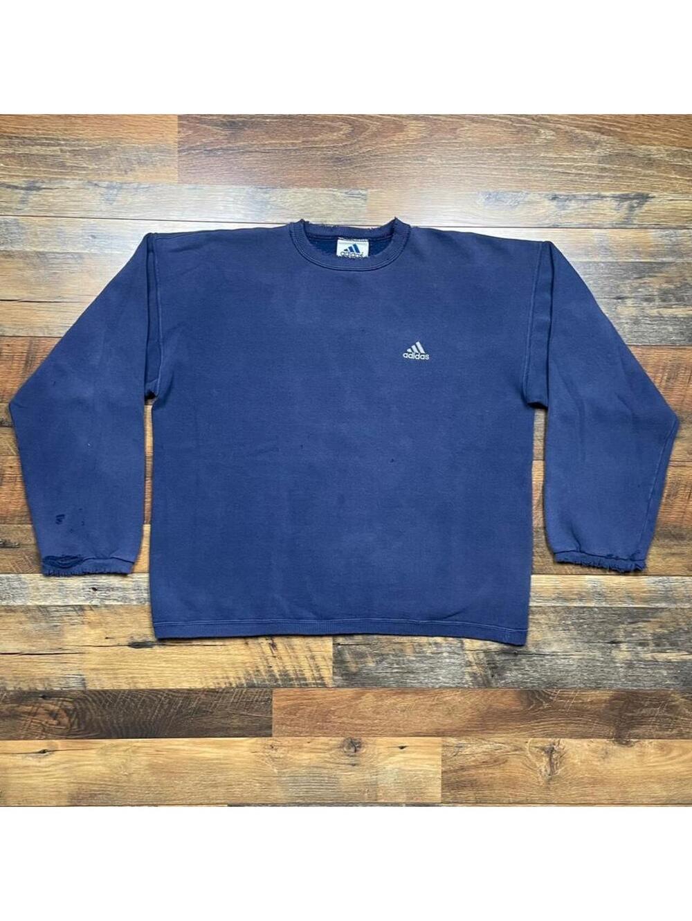 Vintage Adidas Crewneck Sweatshirt Mens Large Navy Blue Fleece Pullover